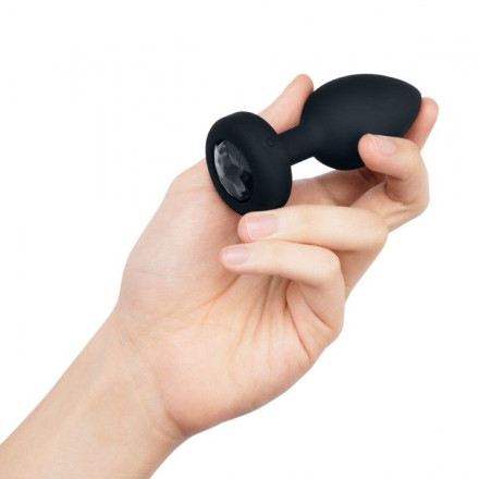 Черная анальная вибровтулка с кристаллом Vibrating Jewel Plug M/L - 10,5 см. 