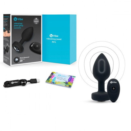 Черная анальная вибровтулка с кристаллом Vibrating Jewel Plug M/L - 10,5 см. 