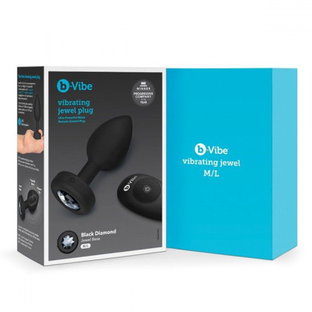 Черная анальная вибровтулка с кристаллом Vibrating Jewel Plug M/L - 10,5 см. 