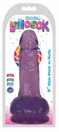 Фиолетовый гелевый фаллоимитатор Slim Stick with Balls - 15,2 см. 