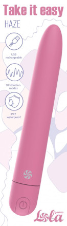 Розовый перезаряжаемый вибратор Haze - 18 см. 