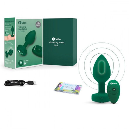 Зеленая анальная вибровтулка с кристаллом Vibrating Jewel Plug M/L - 10,5 см. 