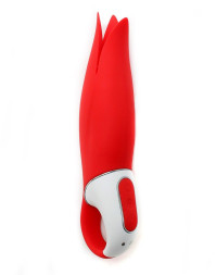 Красный вибратор Satisfyer Vibes Power Flower с лепестками - 18,8 см.