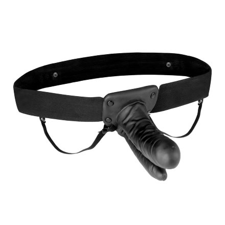 Полый страпон с двумя отростками и вибрацией Unisex Vibrating Hollow Strap-On Double Penetrating Dildo - 17,8 см. 