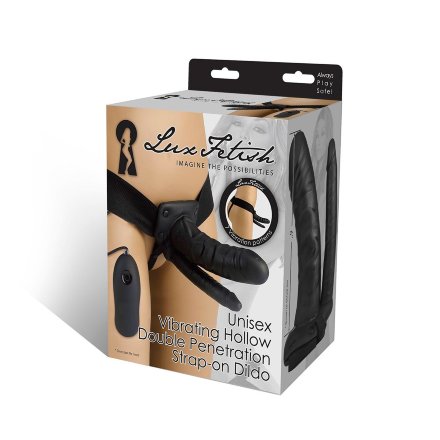 Полый страпон с двумя отростками и вибрацией Unisex Vibrating Hollow Strap-On Double Penetrating Dildo - 17,8 см. 