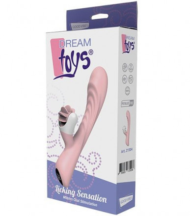 Розовый вибратор с клиторальным стимулятором-вертушкой LICKING SENSATION 