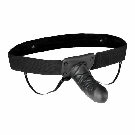 Чёрный полый страпон с вибрацией Unisex Vibrating Hollow Strap-On - 14 см. 
