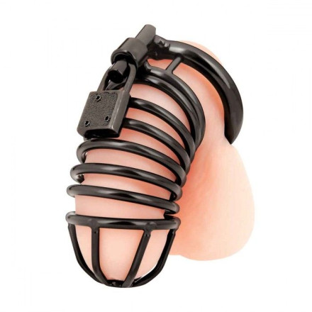 Черная металлическая клетка с замком Deluxe Chastity Cage 