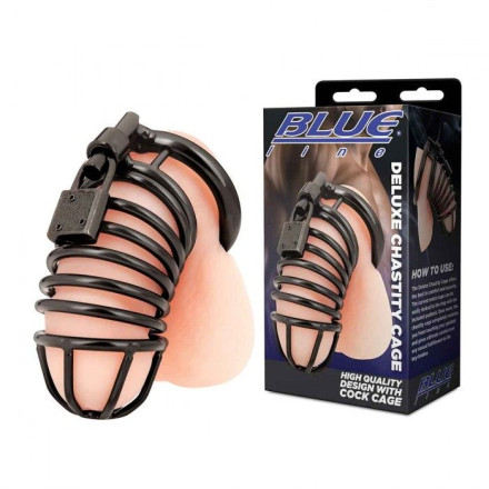 Черная металлическая клетка с замком Deluxe Chastity Cage 