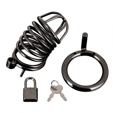Черная металлическая клетка с замком Deluxe Chastity Cage 