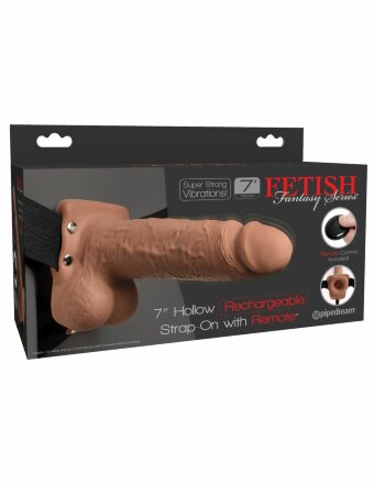 Кофейный перезаряжаемый вибрострапон 7&quot; Hollow Rechargeable Strap-on with Balls - 20,3 см. 