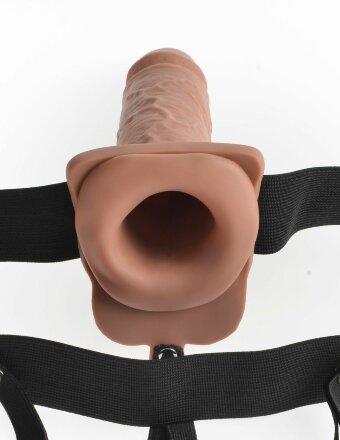 Кофейный перезаряжаемый вибрострапон 7&quot; Hollow Rechargeable Strap-on with Balls - 20,3 см. 