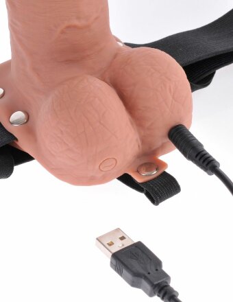 Кофейный перезаряжаемый вибрострапон 7&quot; Hollow Rechargeable Strap-on with Balls - 20,3 см. 