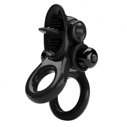 Черное эрекционное кольцо с подхватом мошонки и стимулятором клитора Passionate Ring 