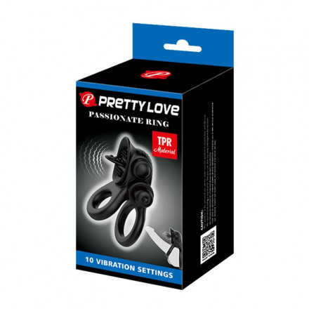 Черное эрекционное кольцо с подхватом мошонки и стимулятором клитора Passionate Ring 