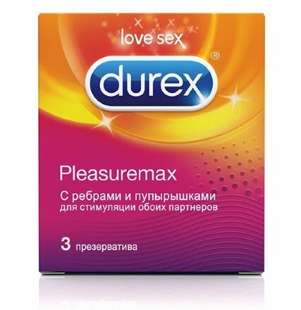 Рельефные презервативы с точками и рёбрами Durex Pleasuremax - 3 шт. 