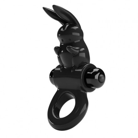 Черное эрекционное кольцо со стимулятором клитора в виде кролика Exciting ring 