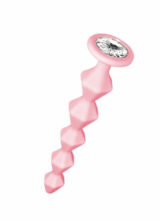 Розовая анальная цепочка с кристаллом Buddy - 17,7 см. 