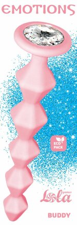 Розовая анальная цепочка с кристаллом Buddy - 17,7 см. 