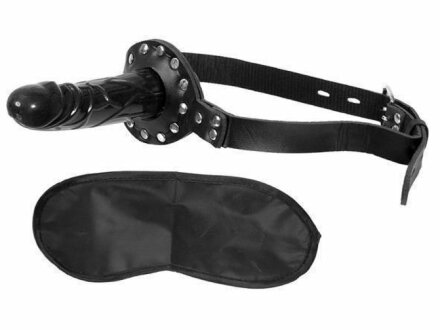 Чёрный кляп с фаллоимитатором Deluxe Ball Gag with Dildo 