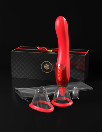 Красный двухсторонний вибростимулятор Ultimate Pleasure 24K Gold Luxury Edition - 25 см. 