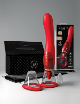 Красный двухсторонний вибростимулятор Ultimate Pleasure 24K Gold Luxury Edition - 25 см. 
