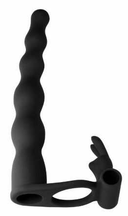 Черная вибронасадка для двойного проникновения Jungle Bunny - 17 см. 
