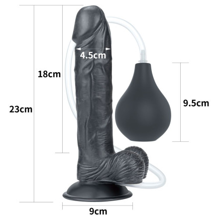 Черный фаллоимитатор Squirt Extreme 9 с имитацией эякуляции - 23 см. 