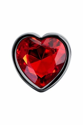 Серебристая гладкая коническая анальная пробка с красным кристаллом - 7 см. 