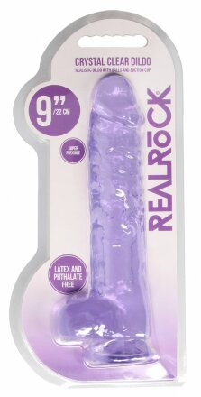 Фиолетовый фаллоимитатор Realrock Crystal Clear 9 inch - 25 см. 