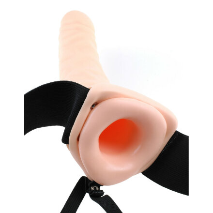 Телесный полый страпон с вибрацией 8&quot; Vibrating Hollow Strap-On - 20,5 см. 