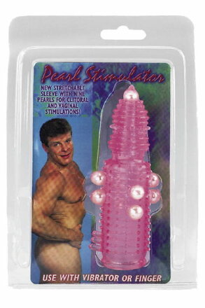 Розовая эластичная насадка на пенис с жемчужинами, точками и шипами Pearl Stimulator - 11,5 см. 