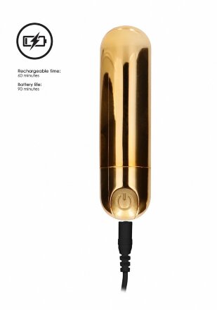 Золотистая перезаряжаемая вибропуля 7 Speed Rechargeable Bullet - 7,7 см. 