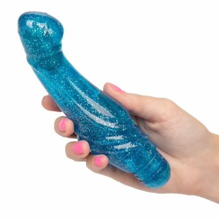 Голубой вибратор с блёстками G Glitz - 17,5 см. 