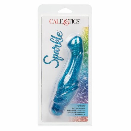 Голубой вибратор с блёстками G Glitz - 17,5 см. 