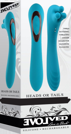 Голубой двухсторонний вибромассажер Heads or Tails - 19,3 см. 