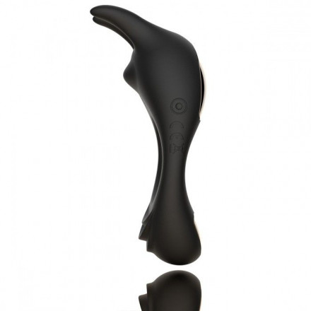 Черное эрекционное кольцо с двумя моторами Zeus Dual Vibe Cock Ring 