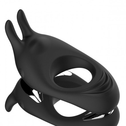 Черное эрекционное кольцо с двумя моторами Zeus Dual Vibe Cock Ring 