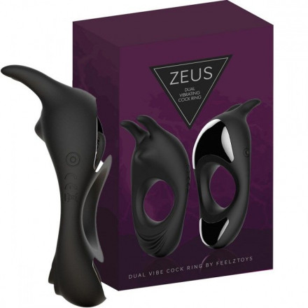 Черное эрекционное кольцо с двумя моторами Zeus Dual Vibe Cock Ring 