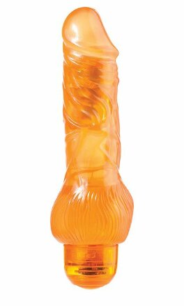 Оранжевый вибратор-реалистик JELLY JOY 7INCH 10 RHYTHMS ORANGE - 17,5 см. 