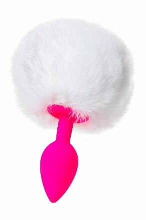 Розовая анальная втулка Sweet bunny с белым пушистым хвостиком 