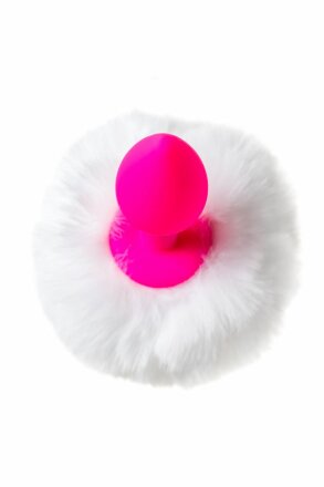 Розовая анальная втулка Sweet bunny с белым пушистым хвостиком 