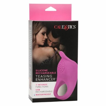 Ярко-розовое эрекционное виброкольцо Silicone Rechargeable Teasing Enhancer 