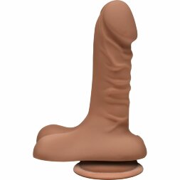 Бежевый фаллоимитатор с мошонкой на присоске The D Super D 6&quot; Caramel - 16,5 см.