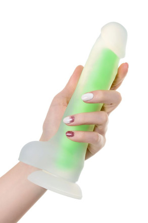 Прозрачно-зеленый фаллоимитатор, светящийся в темноте, Clark Glow - 22 см. 