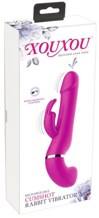 Лиловый вибратор-кролик с функцией сквирта Cumshot Rabbit Vibrator - 24 см. 