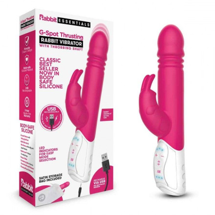 Розовый пульсирующий вибромассажер G-Spot Thrusting Rabbit - 24 см. 
