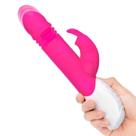 Розовый пульсирующий вибромассажер G-Spot Thrusting Rabbit - 24 см. 
