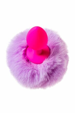 Розовая анальная втулка Sweet bunny с сиреневым пушистым хвостиком 