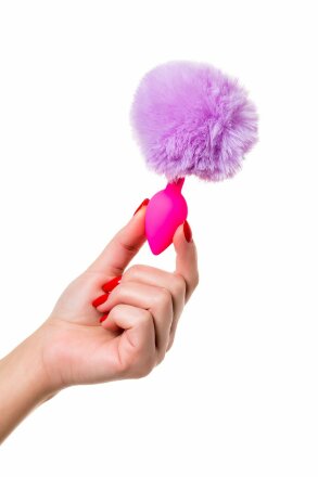 Розовая анальная втулка Sweet bunny с сиреневым пушистым хвостиком 